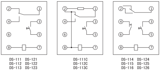 DS-113時間繼電器內部接線及外引接線圖(背視圖)圖片