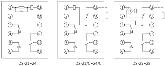 DS-26時間繼電器內部接線及外引接線圖(正視圖)