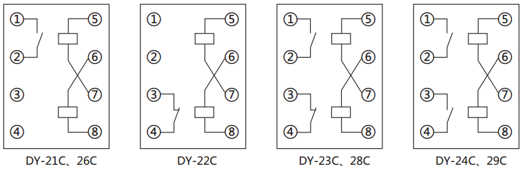DY-21D～25D/60C電壓繼電器內部接線圖