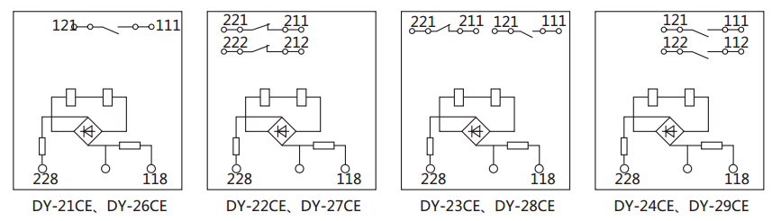 DY-24CE電壓繼電器內部接線及外引接線圖