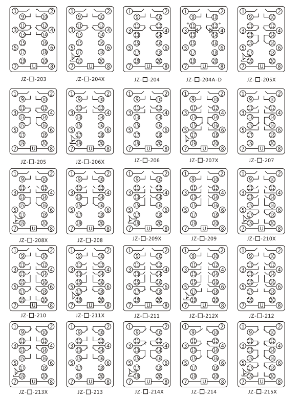 JZY（J)-415靜態中間繼電器內部接線圖及外引接線圖