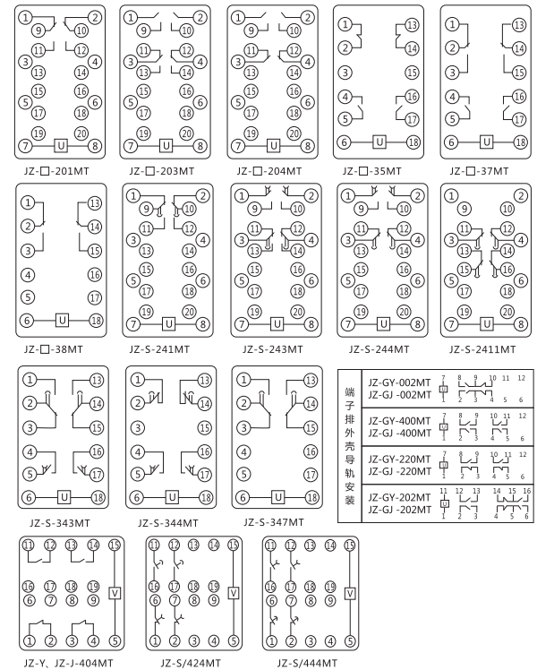 JZ-Y-404MT跳位、合位、電源監視中間繼電器內部接線圖