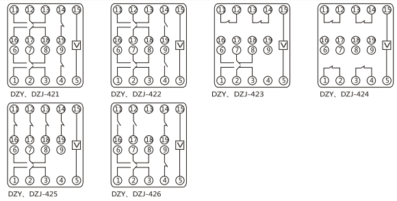 DZY（J)-416導(dǎo)軌式中間繼電器內(nèi)部端子外引接線圖(正視)