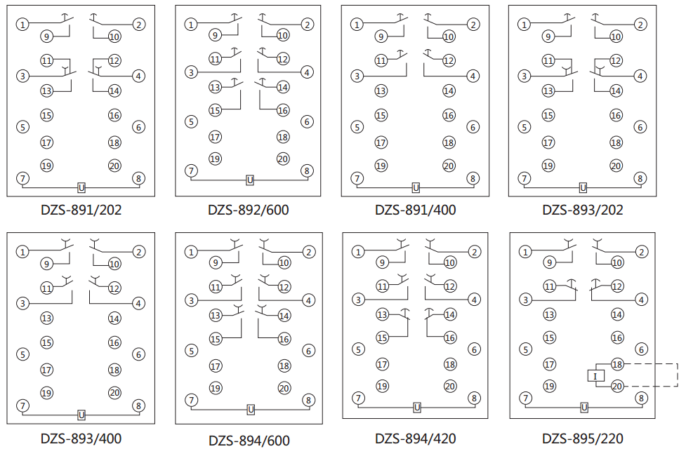 DZS-891延時中間繼電器內部接線圖及外引接線圖（背視）